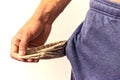 The man turns empty pocket Royalty Free Stock Photo