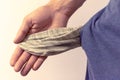 The man turns empty pocket Royalty Free Stock Photo