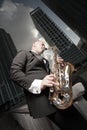 Man in a tux playing a saxophone Royalty Free Stock Photo