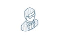 man in tuxedo avatar isometric icon. 3d line art technical drawing. Editable stroke vector