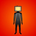 A man with a TV instead of a head. the concept of the influence of media and media on a person`s worldview