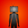 A man with a TV instead of a head. the concept of the influence of media and media on a person`s worldview