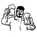 Man with two beer mugs