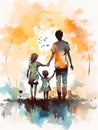 Man And Two Children Holding Hands Royalty Free Stock Photo