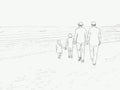 A Man And Two Children Walking On A Beach - Family on vacation walking on a beach Royalty Free Stock Photo