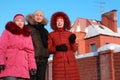 Man and two women standing on outdoors in winter Royalty Free Stock Photo