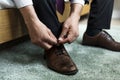 A man tying shoe lace Royalty Free Stock Photo