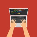 Man typing on the keyboard and making program code top view. Royalty Free Stock Photo