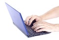 Man Typing on a Mini Netbook Royalty Free Stock Photo