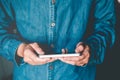 Man Typing Phone Message On Social Network