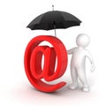 Man with Umbrella and E-mail Sign (clipping path included) Royalty Free Stock Photo