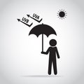 Man and umbrella protect from UVA and UVB Royalty Free Stock Photo