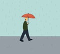 Man with Umbrella walking on street under the Rain in city during coronavirus covid-19 pandemic