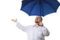 Man under blue umbrella Royalty Free Stock Photo