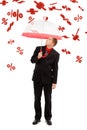 Man under falling percents Royalty Free Stock Photo