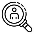 Man under magnifying glass icon, outline style