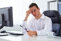 Man under stress with headache and migraine Royalty Free Stock Photo