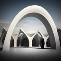 Man under a surreal white arch in a spiritual landscape