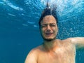Man under water, drowning with an expression of fear and horror on her face Royalty Free Stock Photo