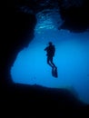 Man Underwater Photographer Scuba Diving Cave