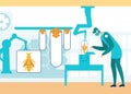 Man in Uniform Studying Bees in Laboratory. Vector