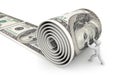 Man unreel a roll of dollars Royalty Free Stock Photo