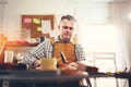 Man upholstering chair Royalty Free Stock Photo