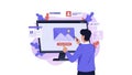 Man uploading image to website on computer screen Royalty Free Stock Photo