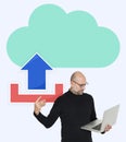 Man uploading to a cloud network Royalty Free Stock Photo