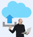 Man uploading to a cloud network Royalty Free Stock Photo