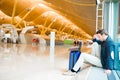 Man unhappy and frustrated at the airport his flight is cancelled Royalty Free Stock Photo