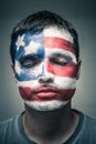 Man with USA flag on face and closed eyes Royalty Free Stock Photo