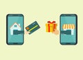 Man use credit card to shopping online and receive a gift box from smart phone. Royalty Free Stock Photo