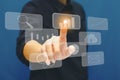 The man use finger touch virtual image. Business and technology concept Royalty Free Stock Photo
