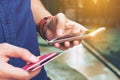 Man use smart phone and holding credit card with shopping online