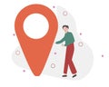 Man use smart phone to find location in map application. Modern flat cartoon vector illustration.
