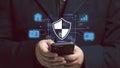 man use smartphone to protect personal data. Protecting the security of online transactions.privacy safety hacker. internet