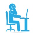 Man use smartphone and work with computer blue icon Royalty Free Stock Photo