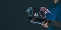 man use tablet command prompt ai chat. Big data storage.