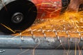Man used angle grinder without cover guard cutting metal net