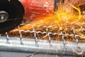 Man used angle grinder without cover guard cutting metal net