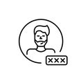 Man user avatar with password input box. Secure login, account protection and verified access. Pixel perfect