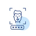 Man user face and password box with asterisks. Two step verification. Biometric data. Pixel perfect, editable