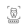Man user face and password box with asterisks. Two step verification. Biometric data. Pixel perfect vector