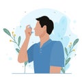 Man uses asthma inhaler against allergic attack Royalty Free Stock Photo