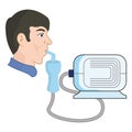 A man uses a nebulizer, from asthma and respiratory diseases