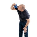 The man uses neti pot. Isolated on a white background. Flushing the nose Royalty Free Stock Photo