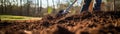 Man Uses Pitchfork To Aerate The Compost Pile Panoramic Banner