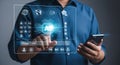 Man Using AI Mobile App Interface on Smartphone Royalty Free Stock Photo