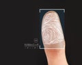 Man using biometric fingerprint scanner on black background, closeup Royalty Free Stock Photo